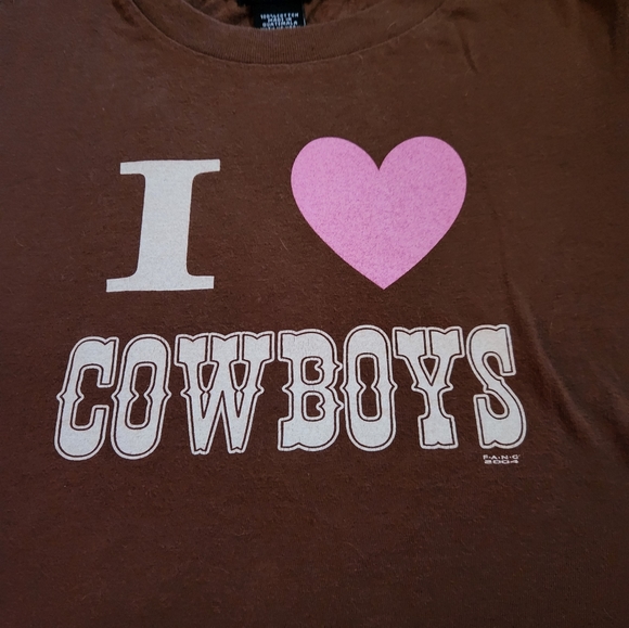 Fang I Heart Love Cowboys Cotton Graphic Tee T-Shirt Brown Pink Medium - Picture 2 of 5